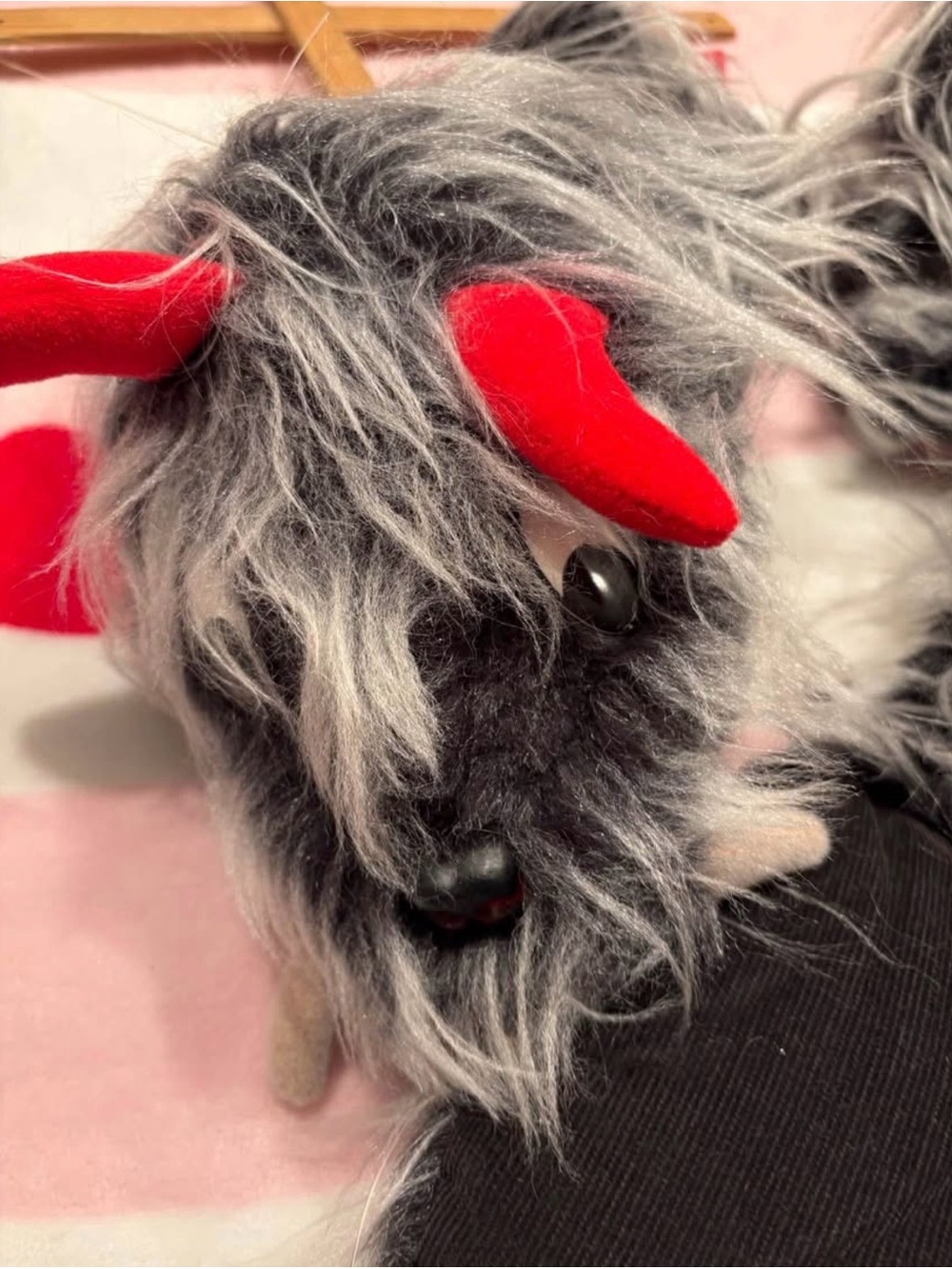Plush Grey dragon puppet with Red Horns - Soft Kids Toy